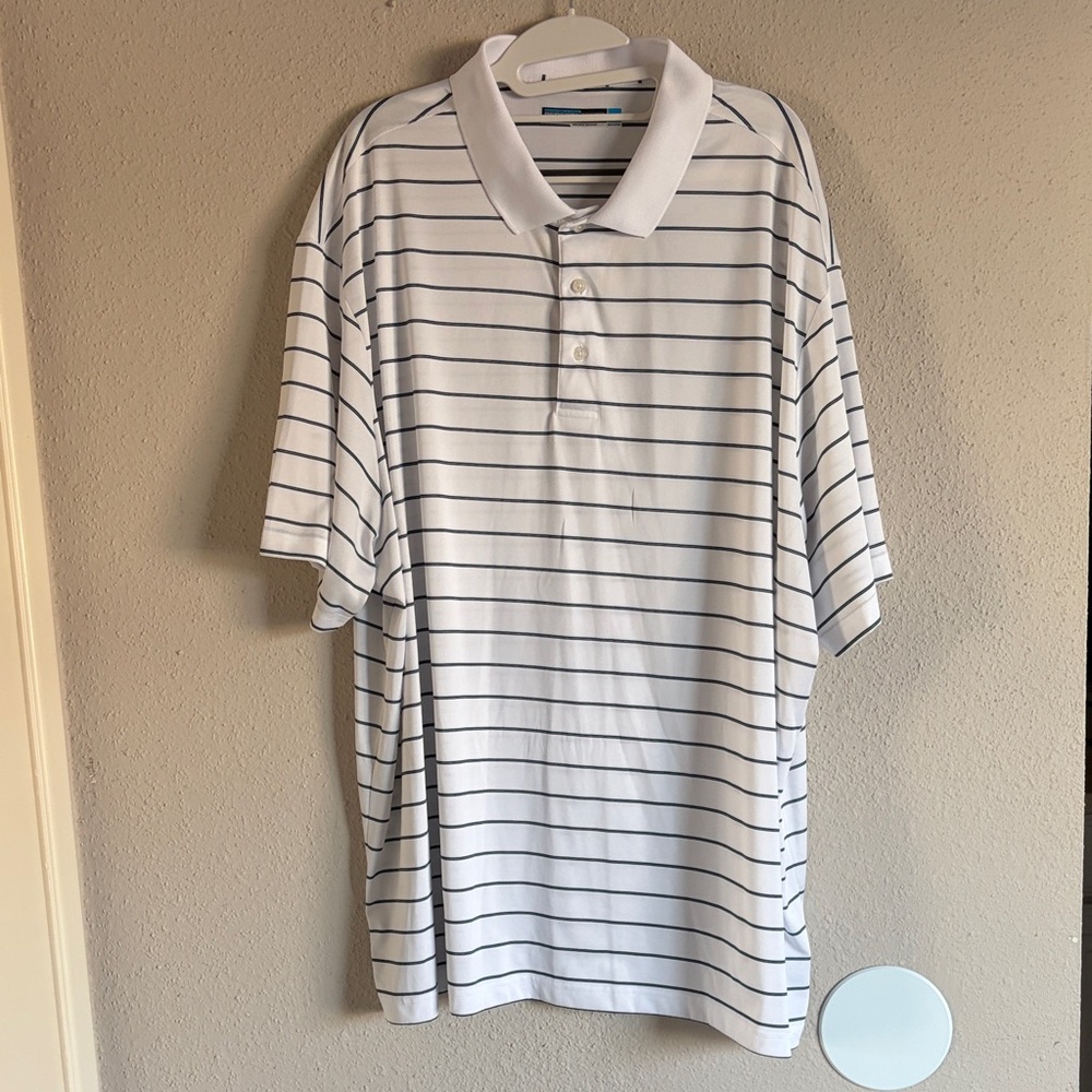 Roundtree & Yorke White Polo with Black Stripes